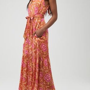 Cleobella Orange and Pink Floral Maxi Dress